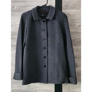 NINA MCLEMORE Jacket Women's 2 Gray Basketweave Shirt Jacket Coat Blazer $ 650